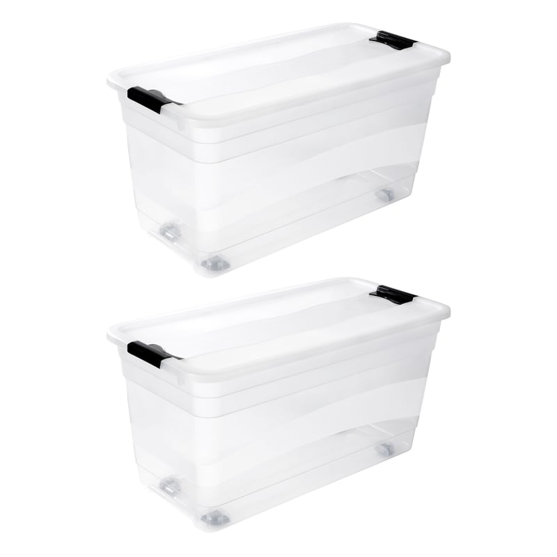 Úložný box keeeper Konrad s kolieskami, vekom a klipovým uzáverom, 2 ks, 79,5 x 39,5 x 41 cm, 83 l, priehľadný