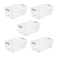 Cutie de depozitare cu capac și roți keeeper Leo, 37 L, 59x38x24 cm, Transparent, Cutie cu clipsuri, 5 buc. 1