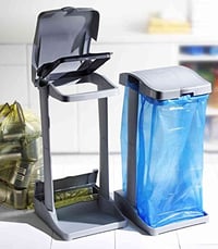 stojan na odpadkové vrecia keeeper Modular 100 l, strieborná a antracitová farba, pre systém OKT Modular 2