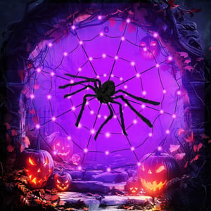 KEELYY Halloween pókháló LED fényfüzér, 80 LED, kültéri/beltéri