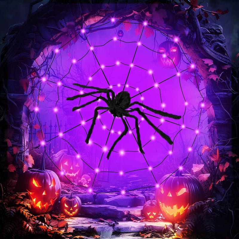 KEELYY 80 LED Pókháló Fényfüzér Halloween Dekoráció Kültéri Beltéri