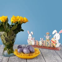 KEELYY Húsvéti Fa Dekoráció Felirattal - Asztali Nyuszis Kellék Boldog Húsvét Felirattal - Tavaszi Ünnepi Dísz Állítható 5
