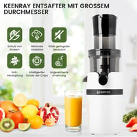 Keenray Lassú Gyümölcsfacsaró Hidegpréses Centrifuga 80mm Széles Szájjal, Csendes Motor, Fehér Színű Juice Extractor 6