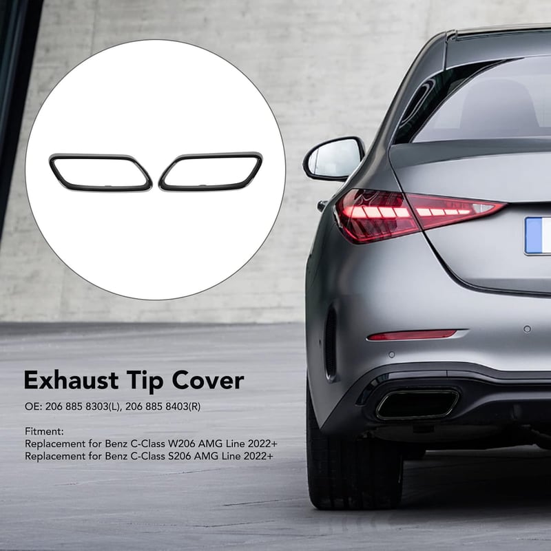 Keenso autó kipufogó végcső trim, C Class W206 fényes fekete, 1 pár