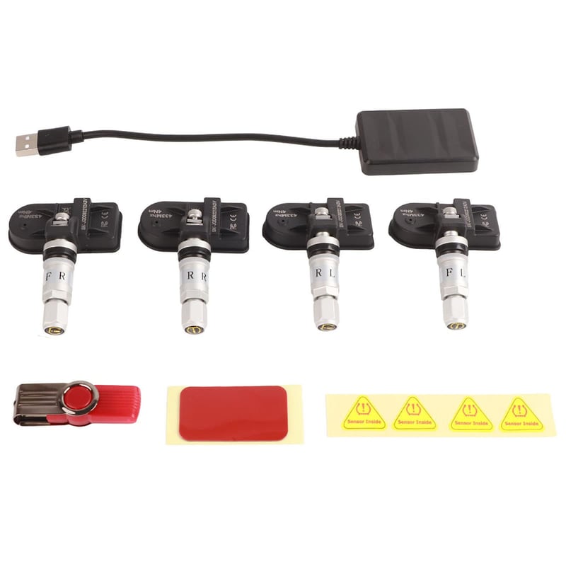 Keenso USB TPMS Sustav za nadzor tlaka u gumama - S unutarnjim senzorima za Android auto navigaciju, s glasovnim upozorenjem, 4 senzora