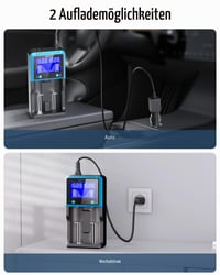 Încărcător universal de acumulatori Keenstone cu 2 sloturi și ecran LCD, pentru NI-MH, NI-CD, AA, AAA, Li-Ion, LiFePO4, IMR, 18650, 26650, 14500, 10440, RCR123, încărcare rapidă 4