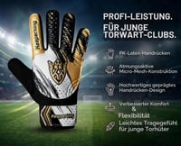 Mănuși de portar pentru copii Keeperking Clawxen, mărimea 7 (S/M), C3 auriu-negru, pentru băieți și fete, mănuși de fotbal pentru juniori 5