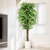 Umelý fikus Keeplush 210 cm, s kmeňom z prírodného dreva, realistická umelá rastlina, veľký zelený umelý strom do obývačky, spálne, kancelárie či na záhradu 2