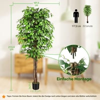 Umelý fikus Keeplush 210 cm, s kmeňom z prírodného dreva, realistická umelá rastlina, veľký zelený umelý strom do obývačky, spálne, kancelárie či na záhradu 5