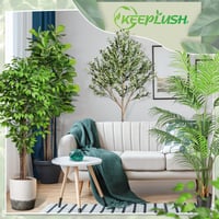 Umelý fikus Keeplush 210 cm, s kmeňom z prírodného dreva, realistická umelá rastlina, veľký zelený umelý strom do obývačky, spálne, kancelárie či na záhradu 9