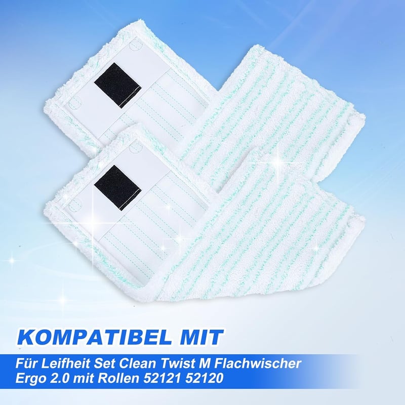 KEEPOW 4 db Felmosófej Leifheit Clean Twist M Ergo Micro Duo Felmosóhoz, Kettős Szálas Technológiával, Sima Padlófelületekhez