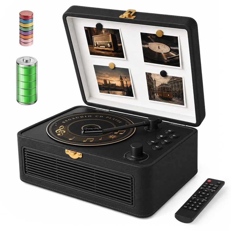 Prenosné CD rádio Kegaudio s funkciou Bluetooth, retro dizajn, čierne