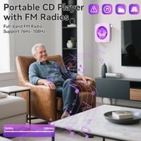 Prenosné CD rádio Kegaudio s Bluetooth reproduktorom - Kompaktný stolný hudobný prehrávač vo fialovej farbe 5