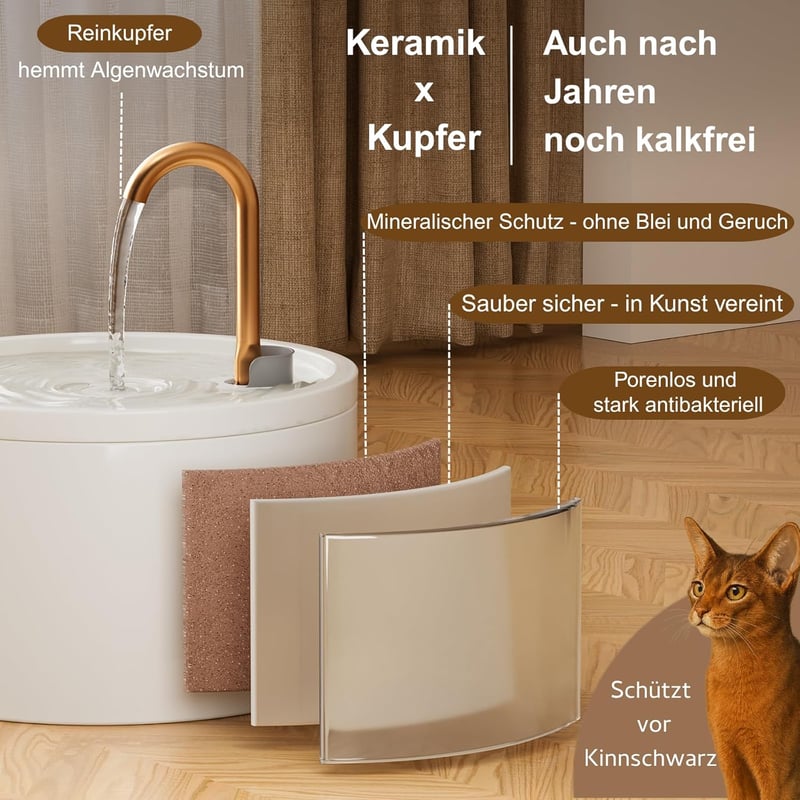 keimi Kerámia Macska Ivófontána 2.1L Csendes Vízadagoló Szűrővel