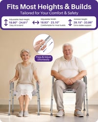Kekoy Zvýšené WC sedadlo pre seniorov - nastaviteľná výška v 7 úrovniach a šírka v 3 úrovniach, bez vedra, sivé 2