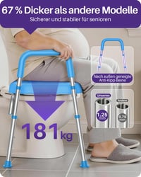 Kekoy povišica za WC školjku s rukohvatima, podesiva po visini u 7 razina i po širini u 3 razine, za starije osobe i postoperativni oporavak, odgovara većini WC školjki, siva 3
