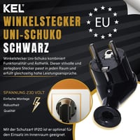 KEL Uni-Schuko szögelfordított dugó 2p+Z fekete szétszerelhető 2