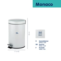 Kozmetický pedálový odpadkový kôš kela Monaco 3 l, matná biela kovová nádoba na odpad do kúpeľne s vyberateľnou vložkou, do kuchyne, na toaletu, do kúpeľne 3