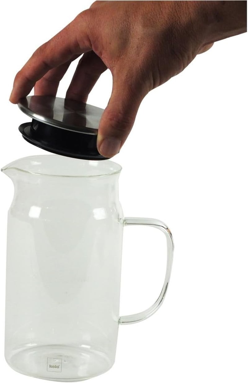 kela Üveg Kanna Fedővel 1 Liter Átlátszó Lé és Ital Kiöntő - 1000 ml