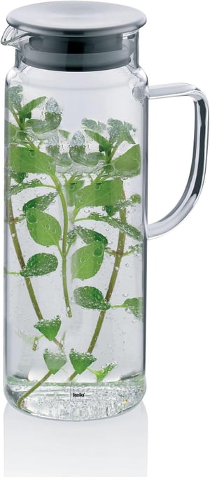 Sklenený džbán kela s viečkom, 1 liter, priehľadný, na šťavy a nápoje – 1000 ml