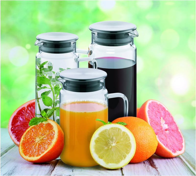 kela Üveg Kanna Fedővel 1 Liter Átlátszó Lé és Ital Kiöntő - 1000 ml