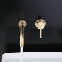Kelelife Fali Sárgaréz Fürdőszobai Mosdó Csaptelep Brushed Gold 3