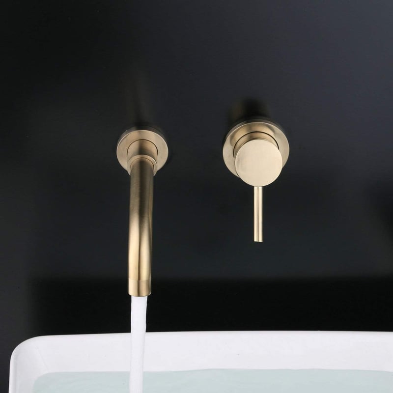 Kelelife Fali Sárgaréz Fürdőszobai Mosdó Csaptelep Brushed Gold