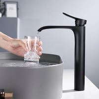 Kelelife Magas Fekete Mosdó Csaptelep Vízesés Medence Mixer Egyleverű Sárgaréz 6