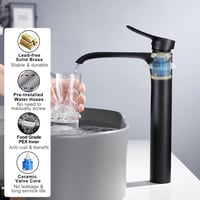 Kelelife Magas Fekete Mosdó Csaptelep Vízesés Medence Mixer Egyleverű Sárgaréz 3