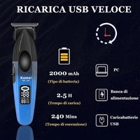 Mașină de tuns barbă fără fir KEMEI 1669 cu afișaj LED, 9000 RPM, lamă în formă de T cu strat DLC și bază de încărcare pentru bărbați 4