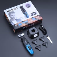 Mașină de tuns barbă fără fir KEMEI 1669 cu afișaj LED, 9000 RPM, lamă în formă de T cu strat DLC și bază de încărcare pentru bărbați 6