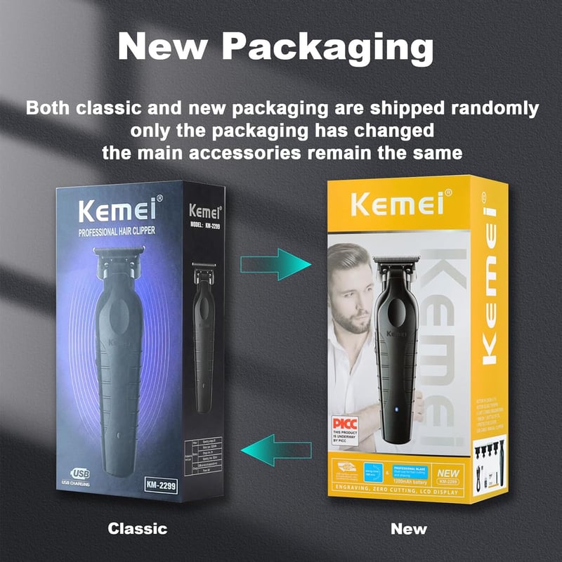 KEMEI 2299 vezeték nélküli szakáll és hajvágó trimmer férfiaknak, Zero Gap T-kés, 3 vezetőfésű 1 2 3 mm