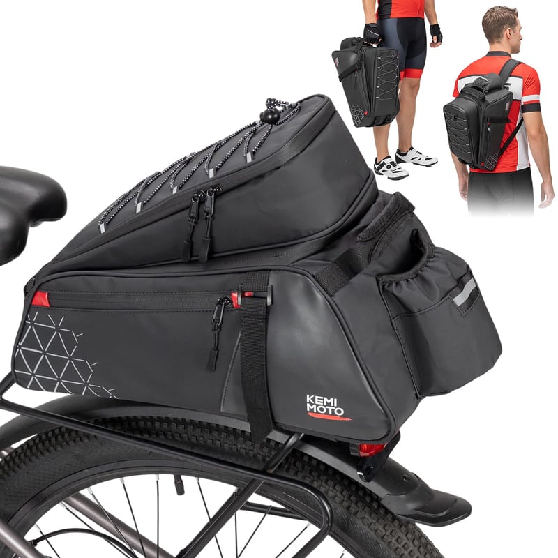 KEMIMOTO 2 v 1 Brašna na nosič, 15 l, vodotesná cyklistická taška na zadný nosič, viac priehradiek, s držadlom na prenášanie a ramenným popruhom