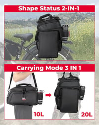 KEMIMOTO 3 az 1-ben Csomagtartó Táska 20L - Vízálló Kerékpártáska Több Rekesszel, Hordozófüllel és Vállpánttal, Esővédő Huzattal, Éjszakai L 4