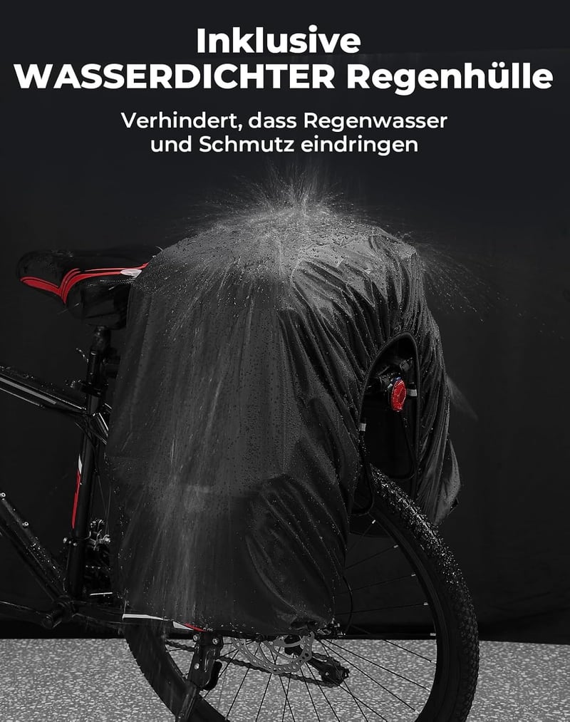 KEMIMOTO 3 az 1-ben Vízálló Kerékpártáska Szett 52L - Csomagtartós Táska Esővédővel, Levehető Hátizsákkal MTB és E-Bike Kerékpárokhoz