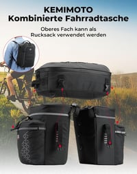 KEMIMOTO 3 az 1-ben Vízálló Kerékpártáska Szett 52L - Csomagtartós Táska Esővédővel, Levehető Hátizsákkal MTB és E-Bike Kerékpárokhoz 2