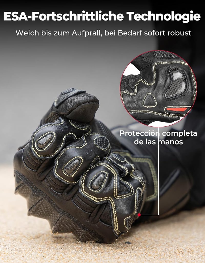 KEMIMOTO Bőr Motoros Kesztyű Karbon Szálas Védelemmel - Érintőképernyős, Csúszásgátló Tenyér, Kevlar Varrás, Férfi/Unisex M-es Méret, Fekete