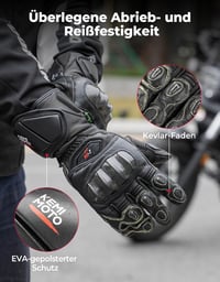 KEMIMOTO Bőr Motoros Kesztyű Karbon Szálas Védelemmel - Érintőképernyős, Csúszásgátló Tenyér, Kevlar Varrás, Férfi/Unisex M-es Méret, Fekete 2