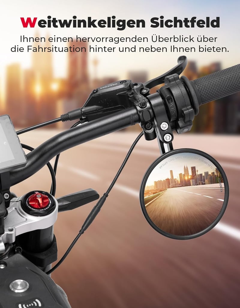 KEMIMOTO CNC Oglinzi Motocicletă cu Certificare E24 - Set Oglinzi Rotunde 360° pentru Capătul Ghidonului (2 buc) - Compatibilitate Universală Moto