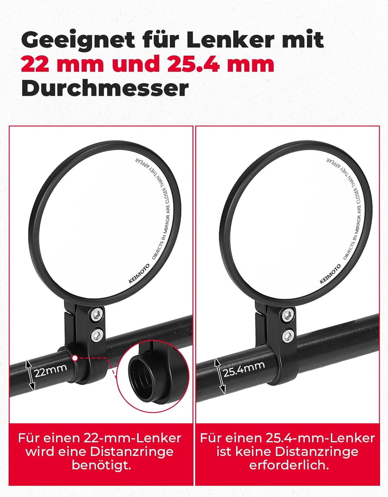 KEMIMOTO CNC Oglinzi Motocicletă cu Certificare E24 - Set Oglinzi Rotunde 360° pentru Capătul Ghidonului (2 buc) - Compatibilitate Universală Moto