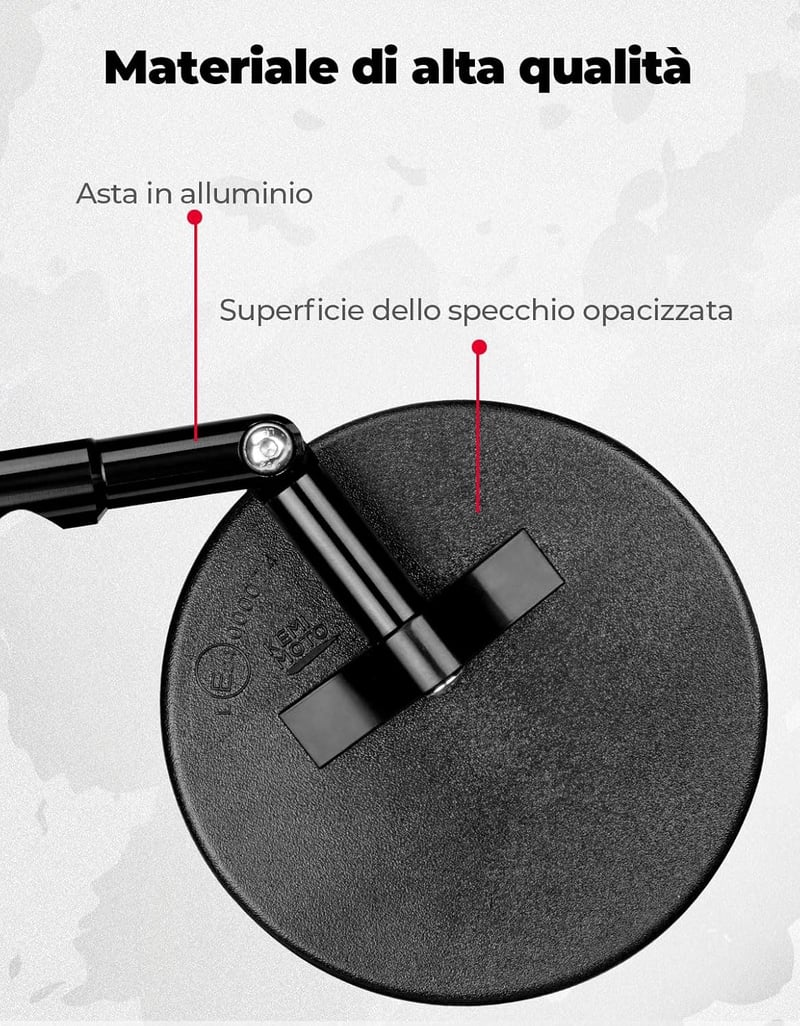 KEMIMOTO E24 Tanúsított Motoros Tükör Szett - 2db Univerzális Kormányvég Tükör Tartókkal, Karcálló Kerek Visszapillantó Robogókhoz, ATV-hez,