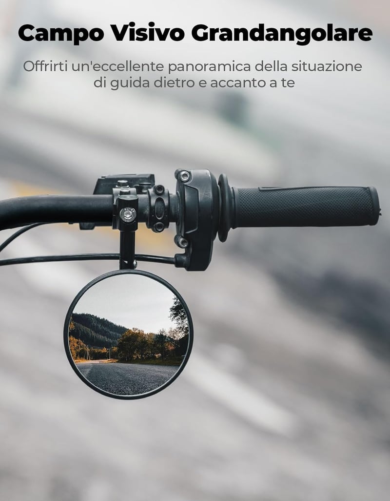 KEMIMOTO E24 Tanúsított Motoros Tükör Szett - 2db Univerzális Kormányvég Tükör Tartókkal, Karcálló Kerek Visszapillantó Robogókhoz, ATV-hez,