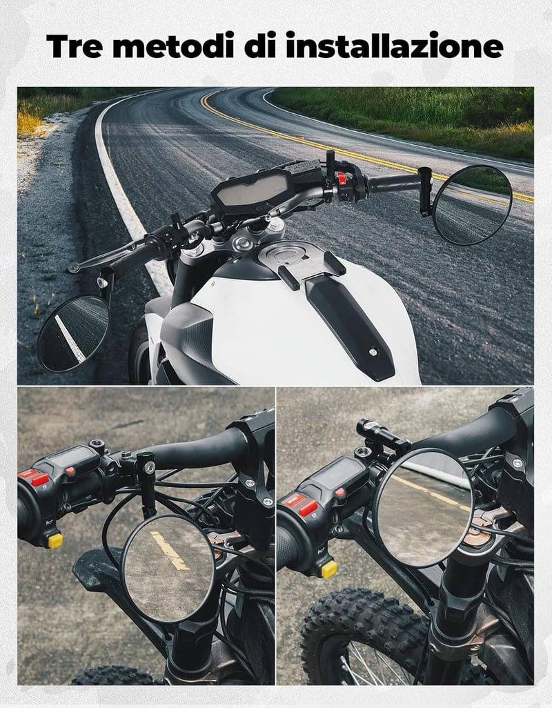 KEMIMOTO E24 Tanúsított Motoros Tükör Szett - 2db Univerzális Kormányvég Tükör Tartókkal, Karcálló Kerek Visszapillantó Robogókhoz, ATV-hez,