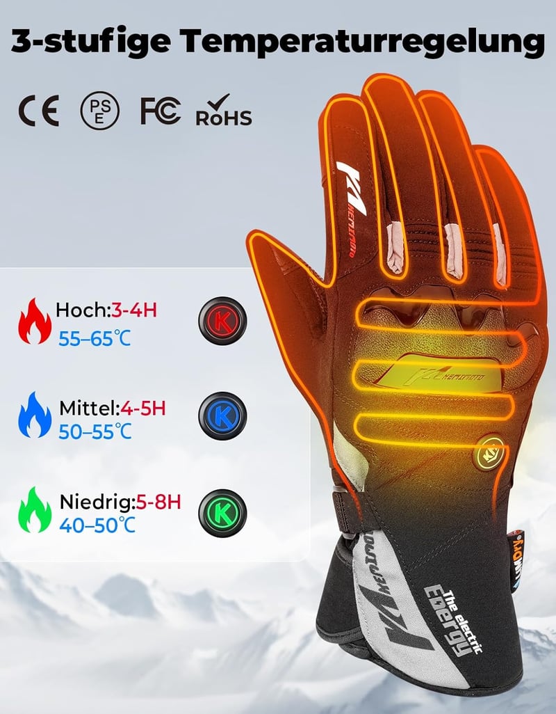 KEMIMOTO fűthető motoros kesztyű 3000 mAh akkuval -20°C-ig