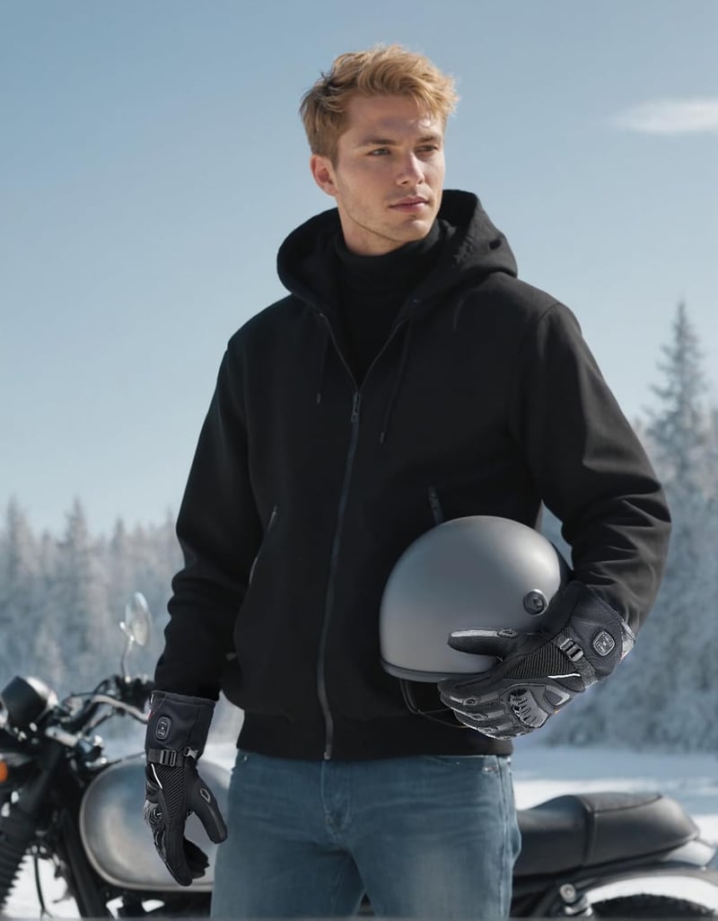 KEMIMOTO fűthető motoros kesztyű, érintőképernyő kompatibilis, szénszálas héjjal M-es
