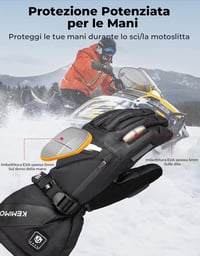 KEMIMOTO Fűthető Motoros Kesztyű EVA Védelemmel - 7,4V 2500mAh Akkumulátor, 3 Hőfokozat, Vízálló Téli Kesztyű Érintőképernyős Ujjakkal Motor 2