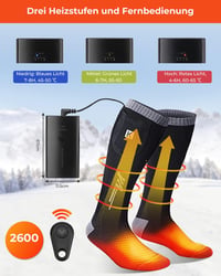KEMIMOTO Fűthető Zokni Távirányítóval, 2600mAh Akkumulátoros Melegítő Zokni, Téli Pamut Lábmelegítő Síeléshez Vadászathoz 2