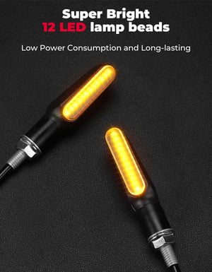 LED smerové svetlá na motorku KEMIMOTO 12V, M8, E24, IP67 - čierne - 2 ks