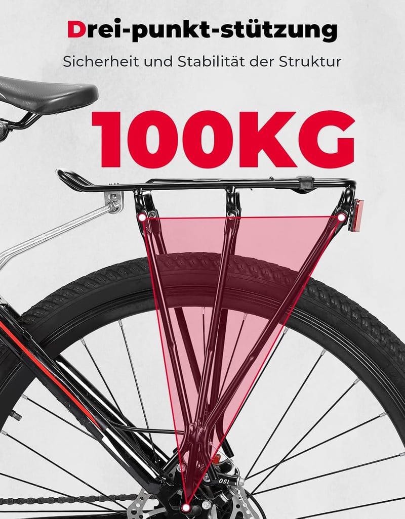 Portbagaj spate universal KEMIMOTO pentru biciclete MTB și cursieră cu eliberare rapidă, portbagaj cu reflector pentru bicicletă, negru