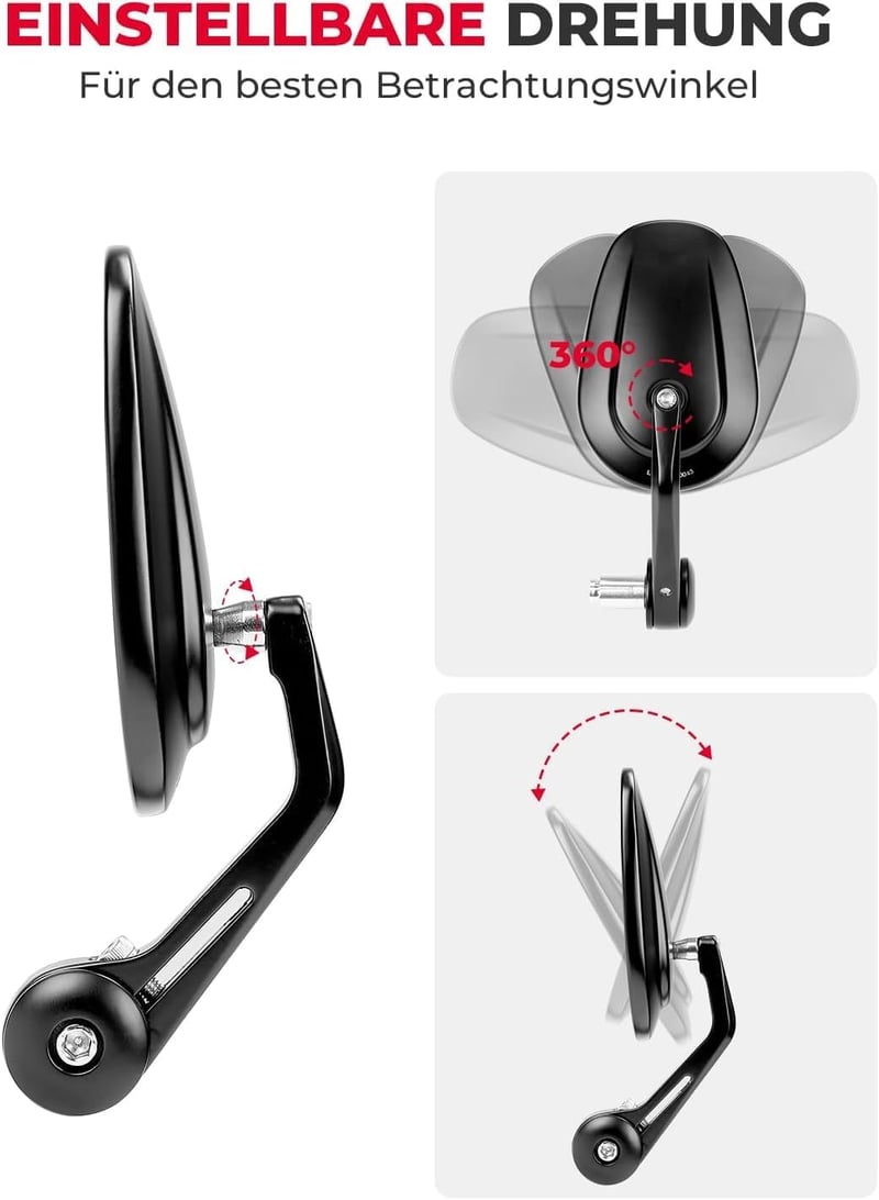 KEMIMOTO Univerzális Visszapillantó Tükör Motorkerékpárhoz, 2db E-Jóváhagyott, 360° Forgatható, 7/8" (22mm) Kormányvég Tükör Robogókhoz Komp